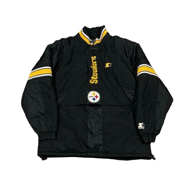 90's Starter NFL Pittsburgh Steelers Puffer Jacket Pro Team‎ Black Sz L - Picture 1 of 14
